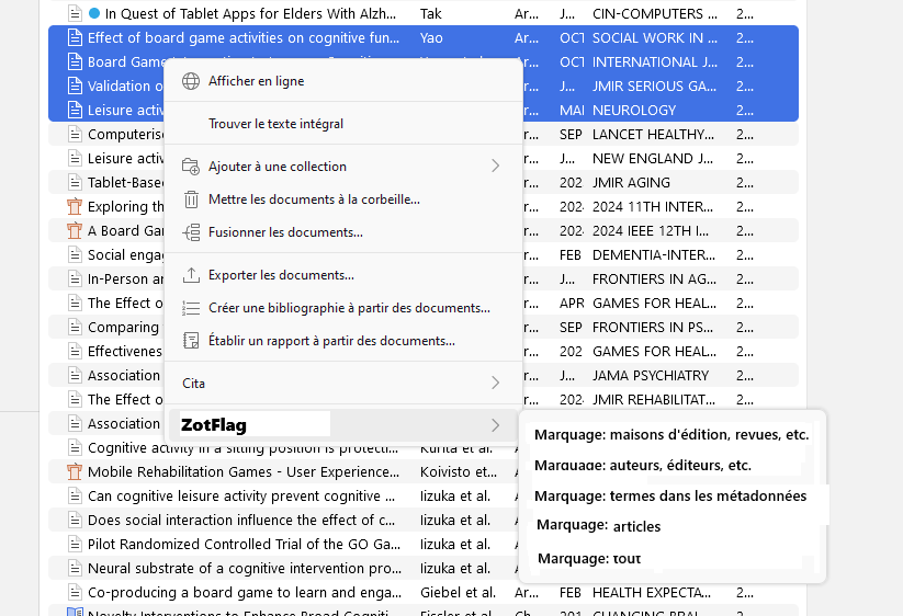 Figure 1 - Menu contextuel en cascade